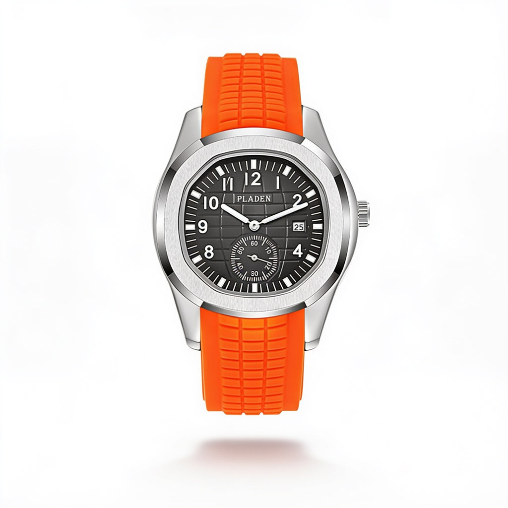 PLADEN V341 orange sport calendar watch studio view