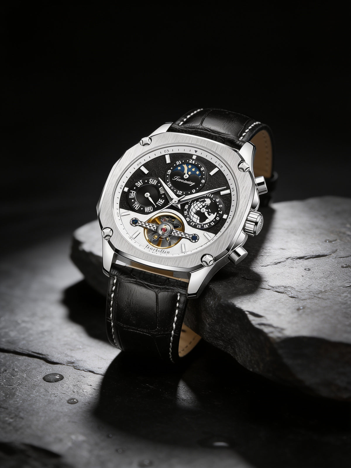 W09-B | FORSINING 338 engraved skeleton watch on dark slate