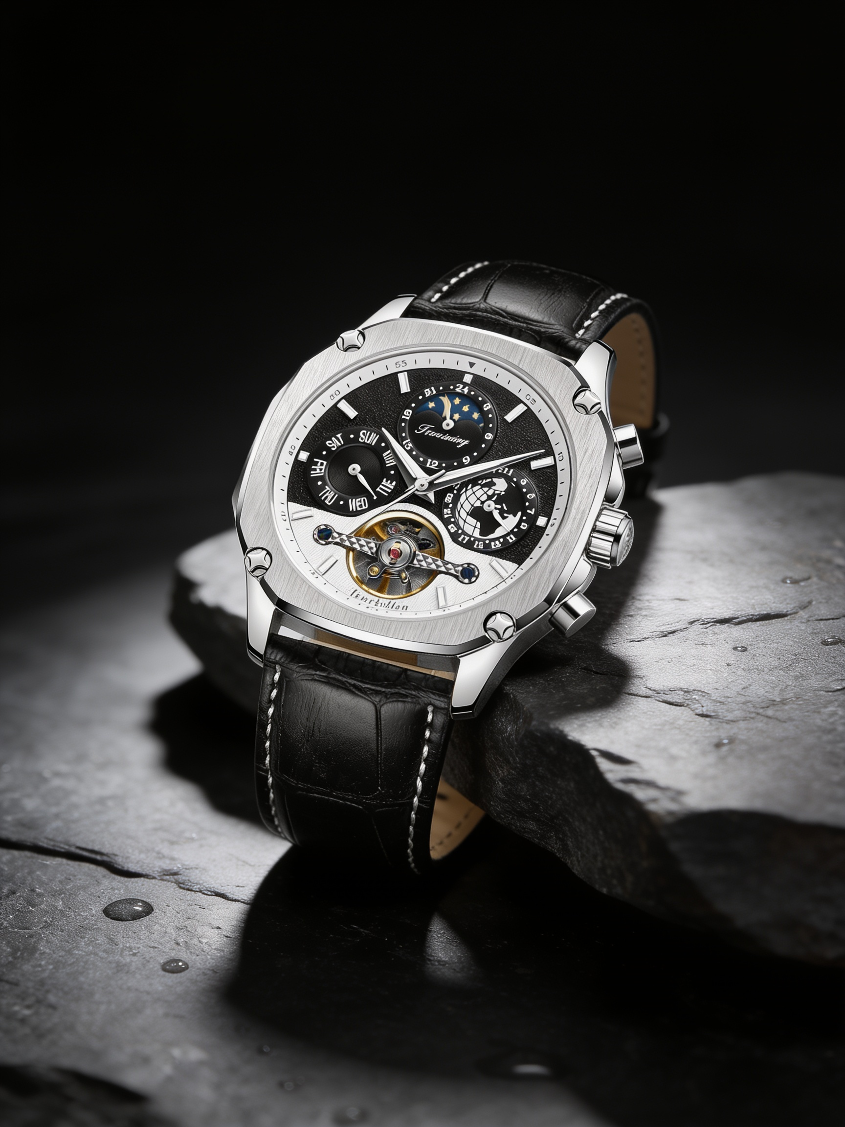 W09-B | FORSINING 338 engraved skeleton watch on dark slate