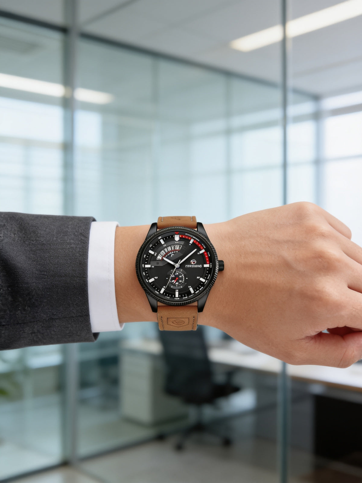 FORSINING 0226 automatic calendar watch worn with a suit