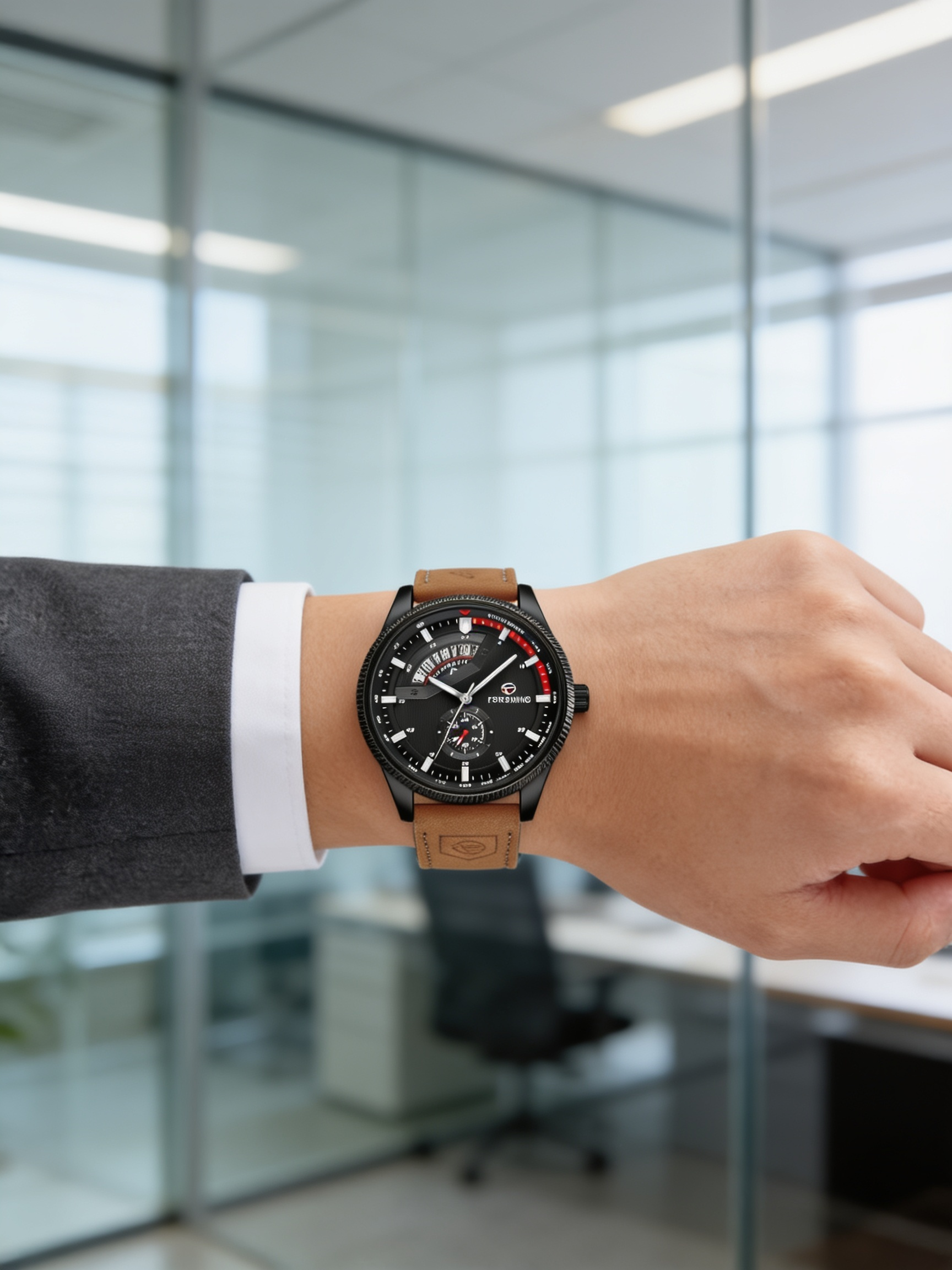 FORSINING 0226 automatic calendar watch worn with a suit