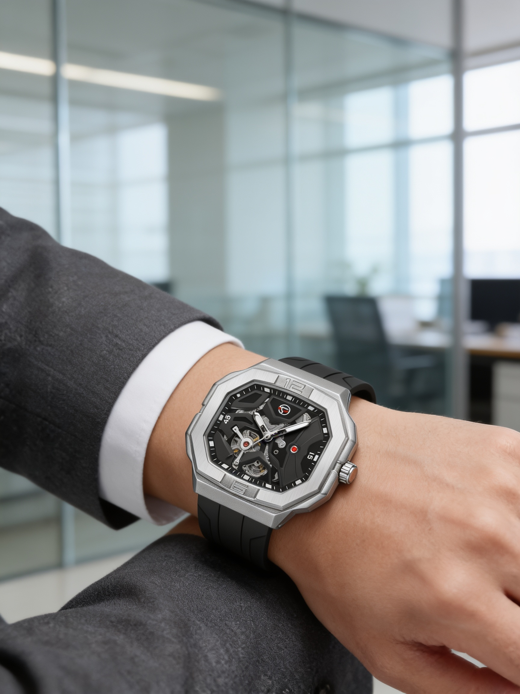 W08-C | FORSINING 452A angular silver worn with suit