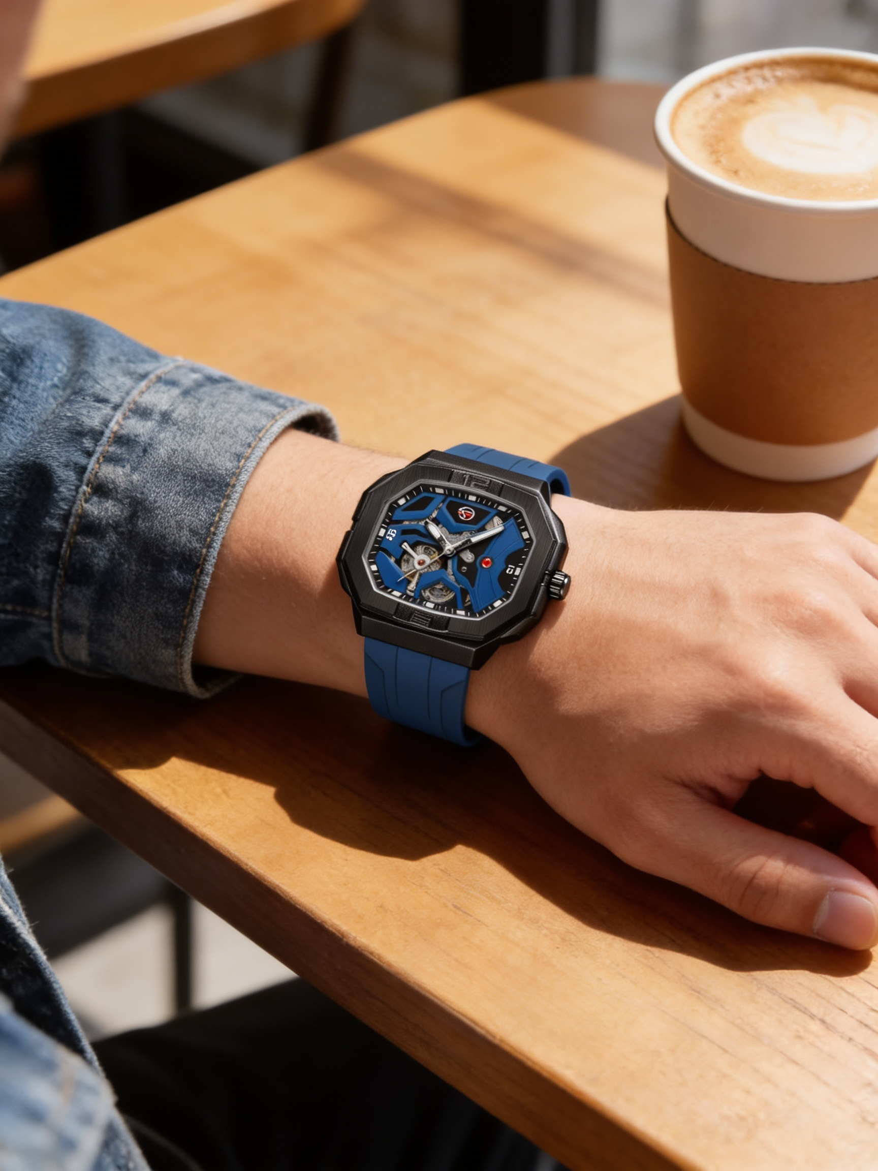 W08-D | FORSINING 452A angular deep blue worn at cafe