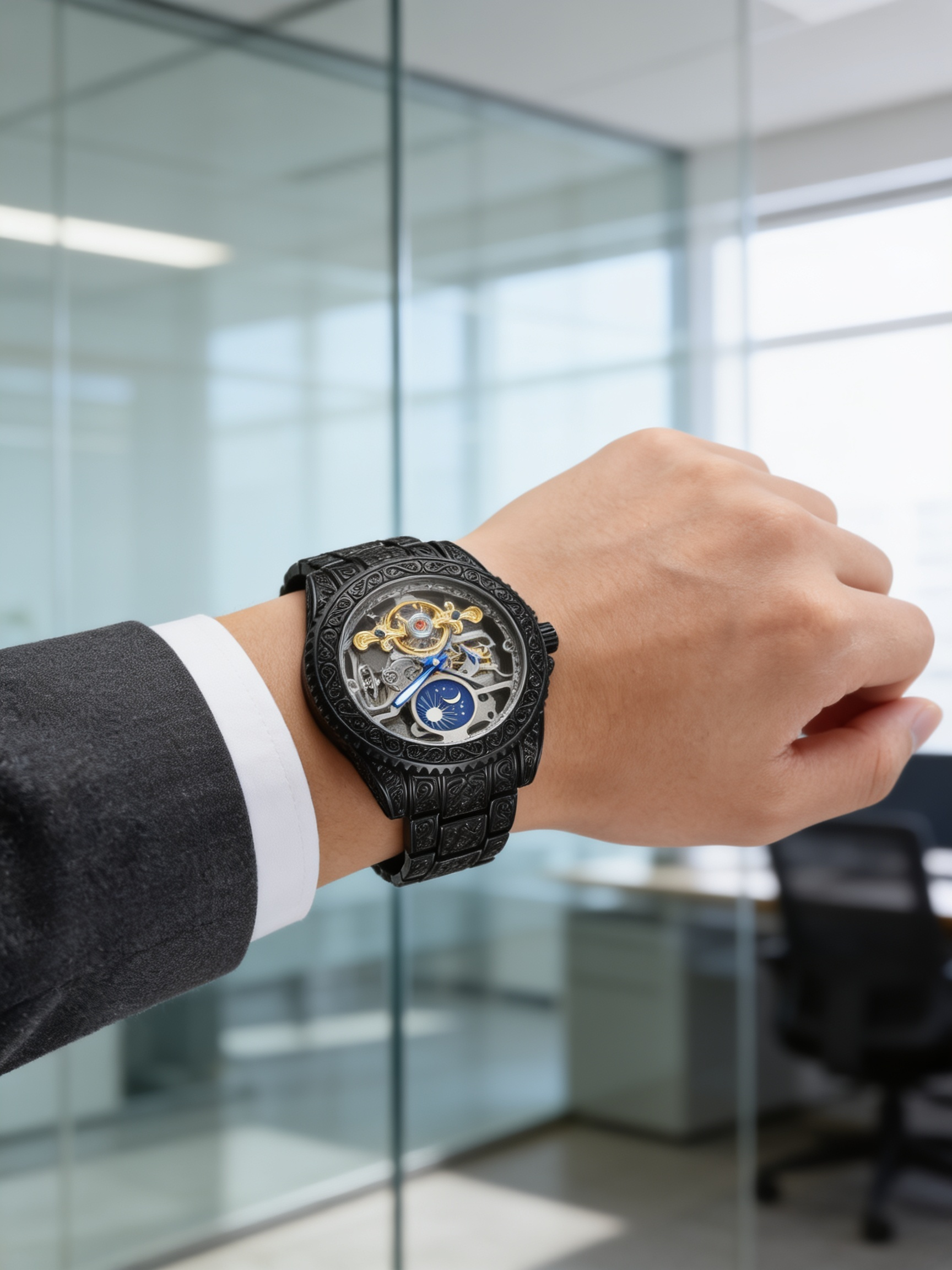 W11-C | FORSINING 378A black engraved skeleton worn with suit