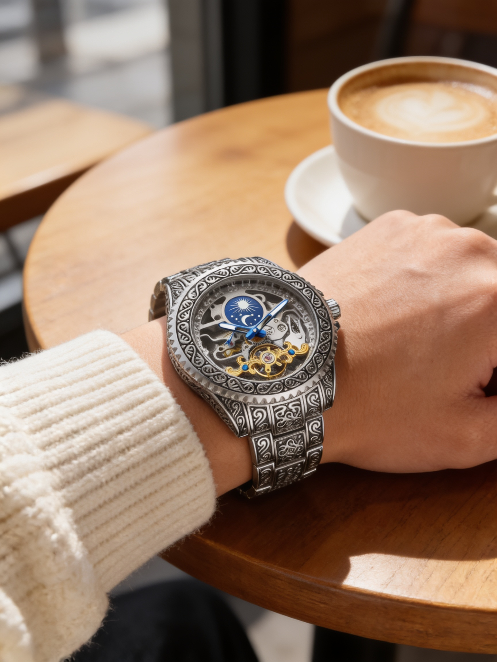 W11-D | FORSINING 378A silver engraved skeleton worn at cafe