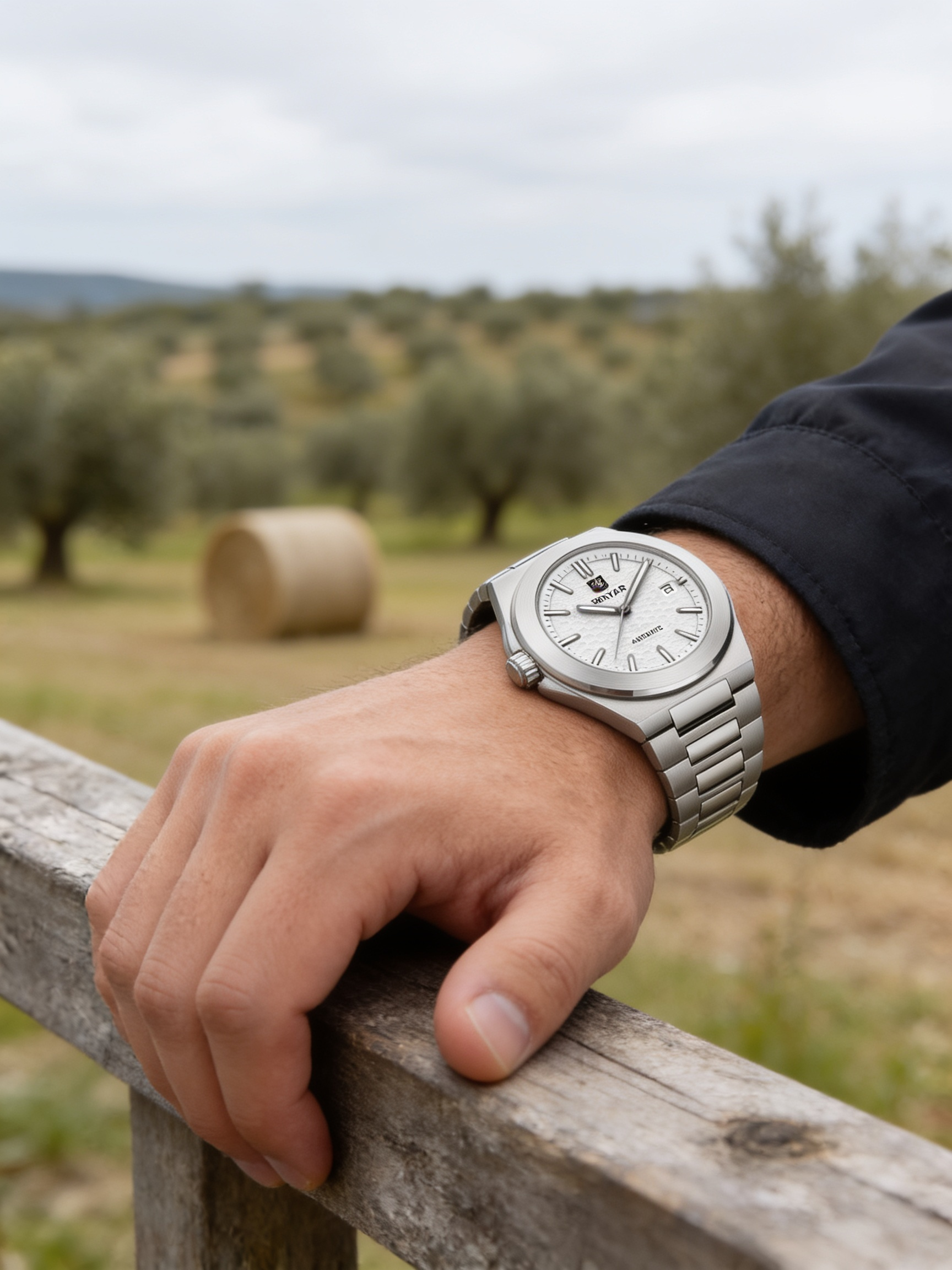 BENYAR 5219 silver-white automatic watch worn on the wrist outdoors (X01A2)