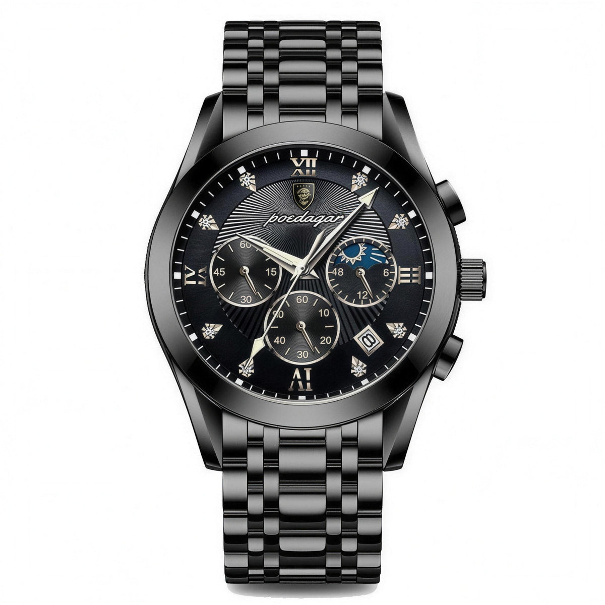 POEDAGAR luminous quartz chronograph watch, 42mm, product photo