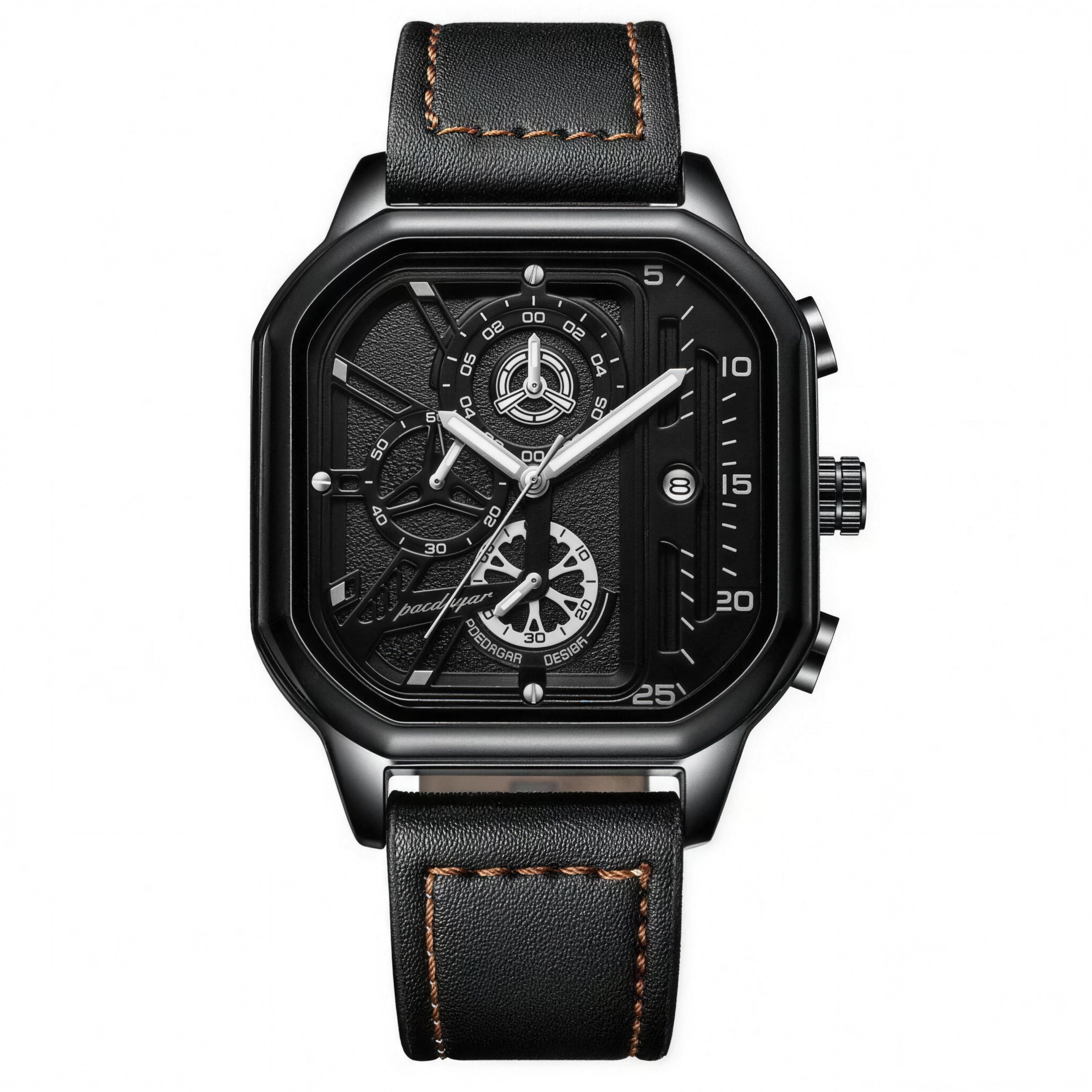POEDAGAR Square Quartz Chronograph, 42mm