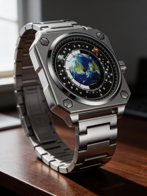 BINBOND earth rotating square quartz watch worn on a wrist