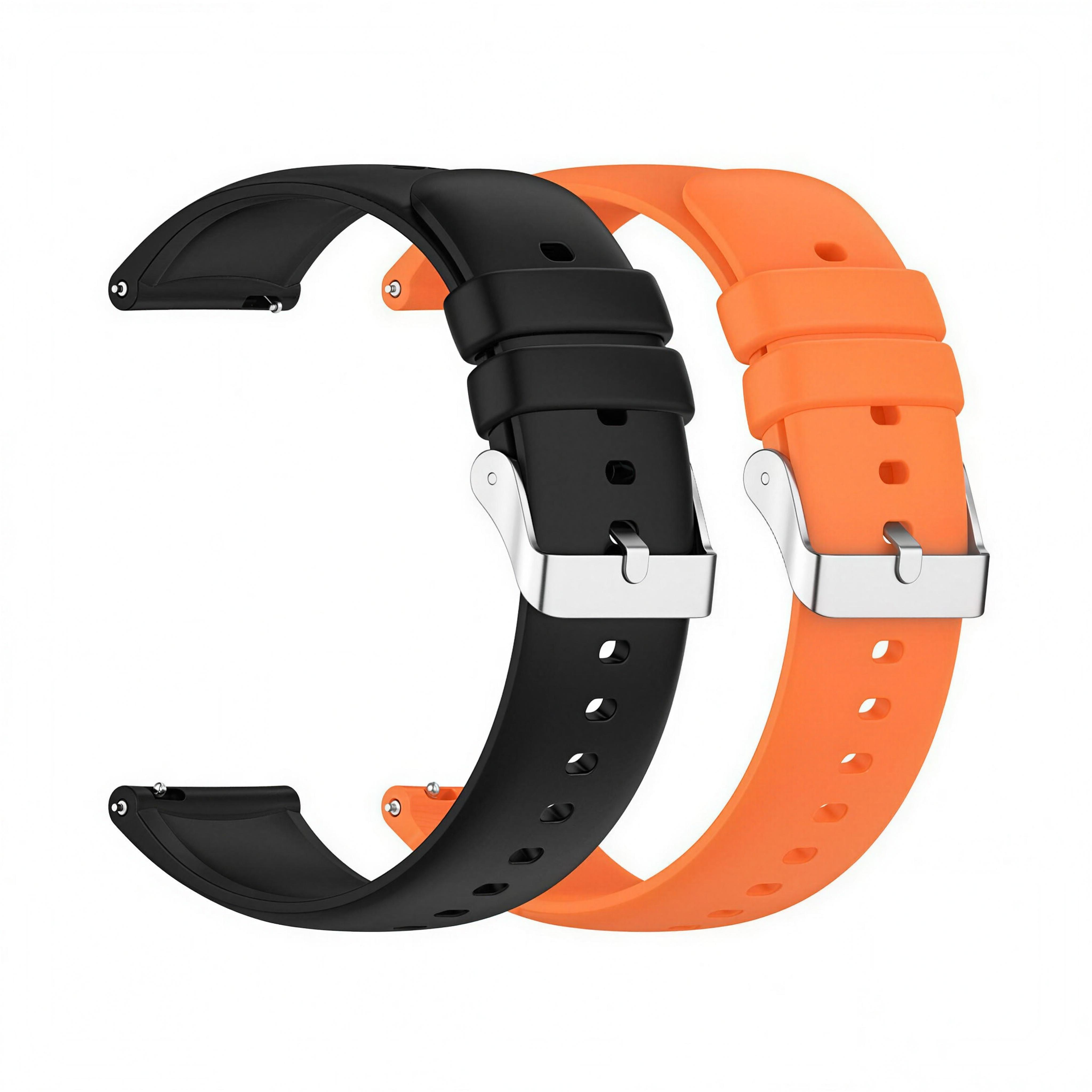 AWC solid silicone quick-release watch straps, black and orange side by side