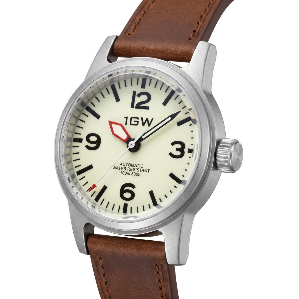 1GW Cream Field Automatic 36mm - three-quarter studio angle on white showing case profile and crown