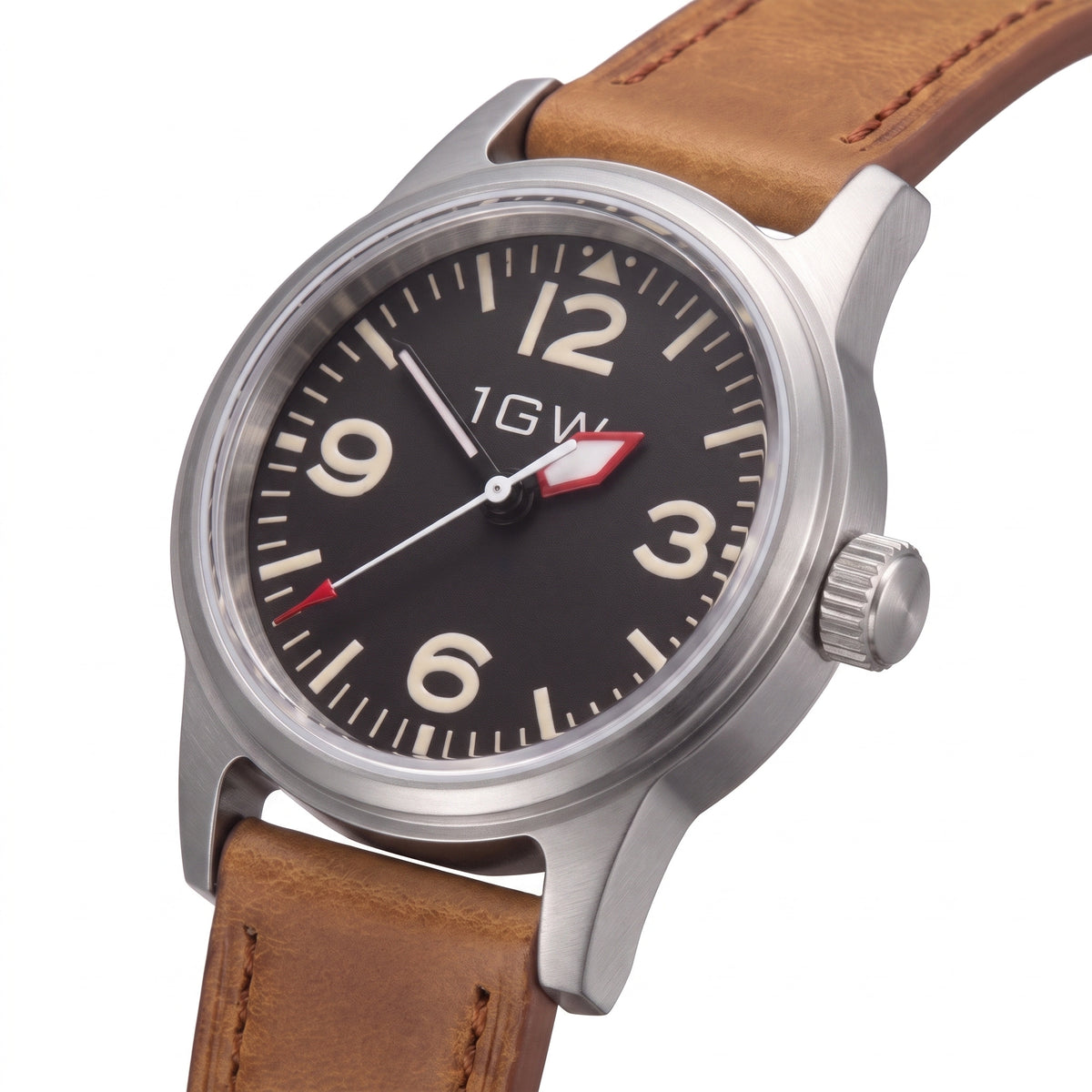 1GW Black Explorer NH35 - three-quarter studio angle on white showing case profile and crown