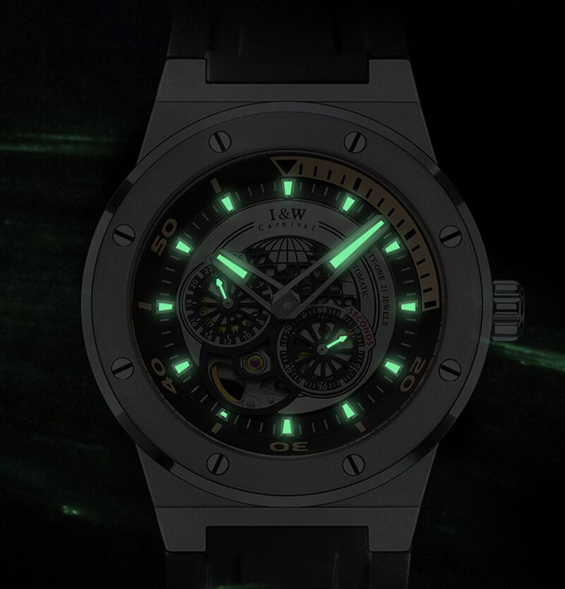 Carnival IW.619G skeleton dial fully lumed in the dark