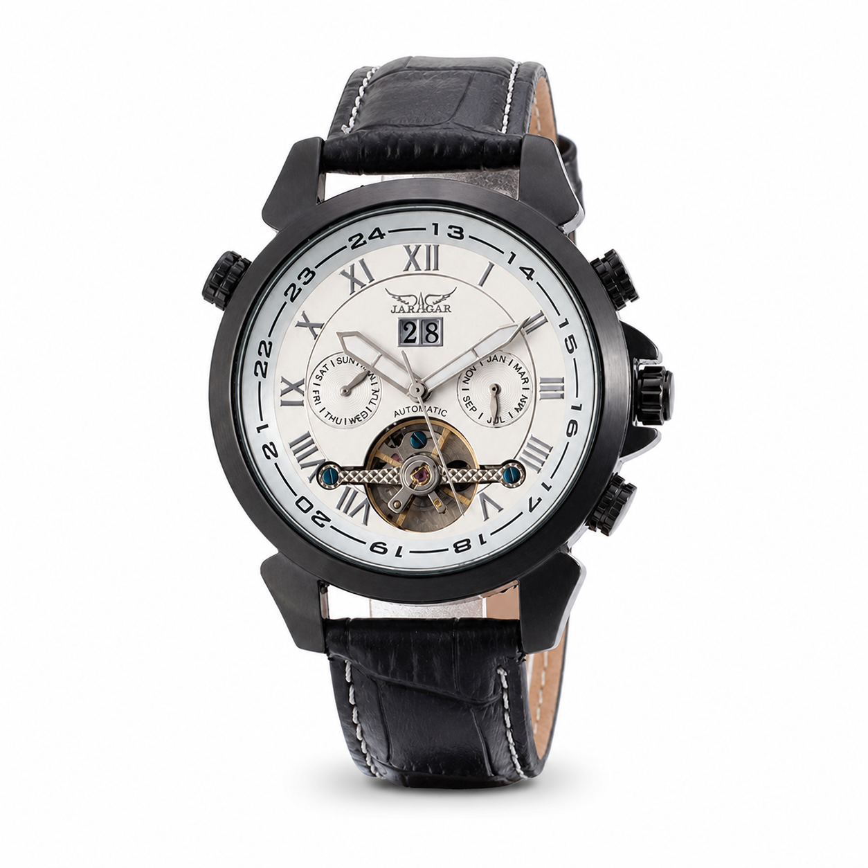 JARAGAR Automatic Open-Heart Watch on pure white background
