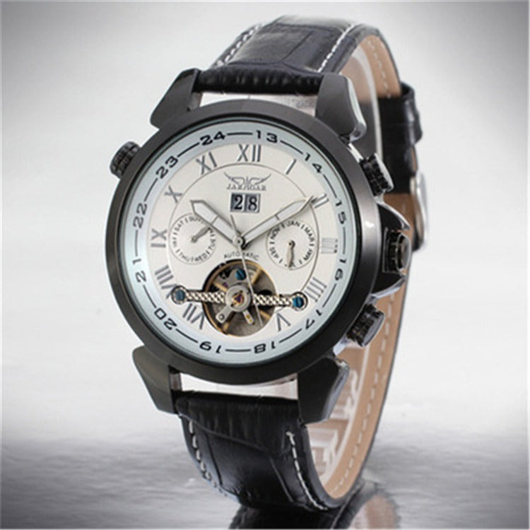JARAGAR automatic open-heart watch, white dial and gunmetal case