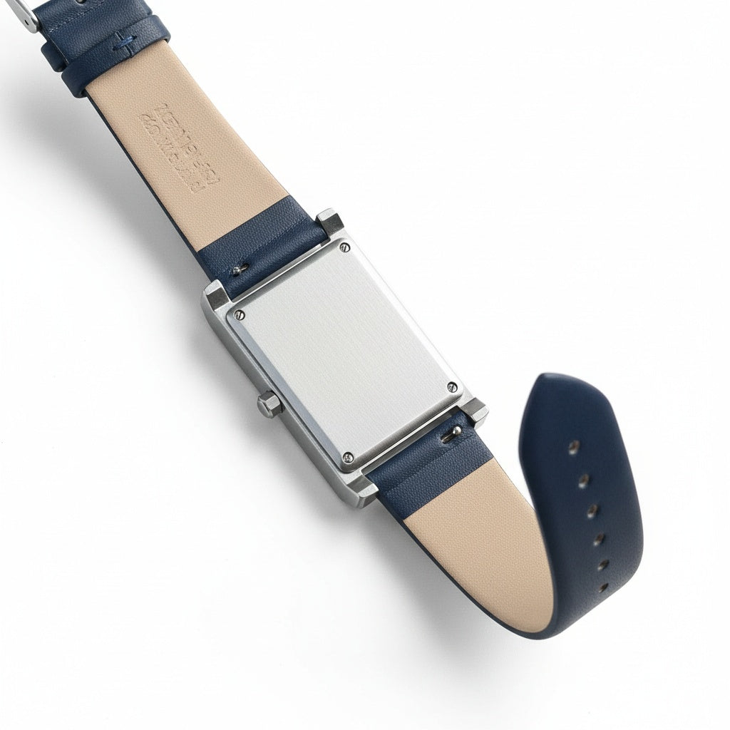 CILOA Square Blue Fashion Quartz Watch, case back view