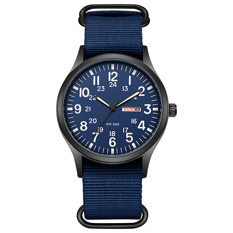 Blue dial watch with navy NATO strap