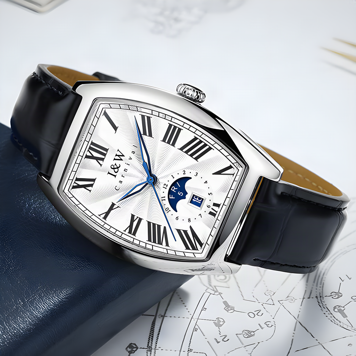 IW55810G white dial black leather on notebook
