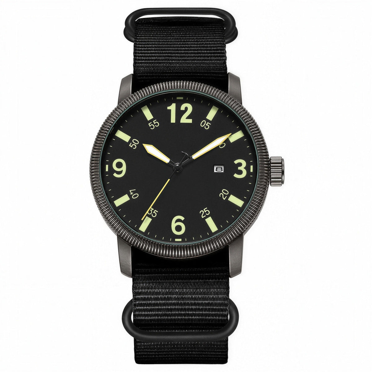 KASTAR Arabic-numeral quartz field watch, black case and black nylon strap