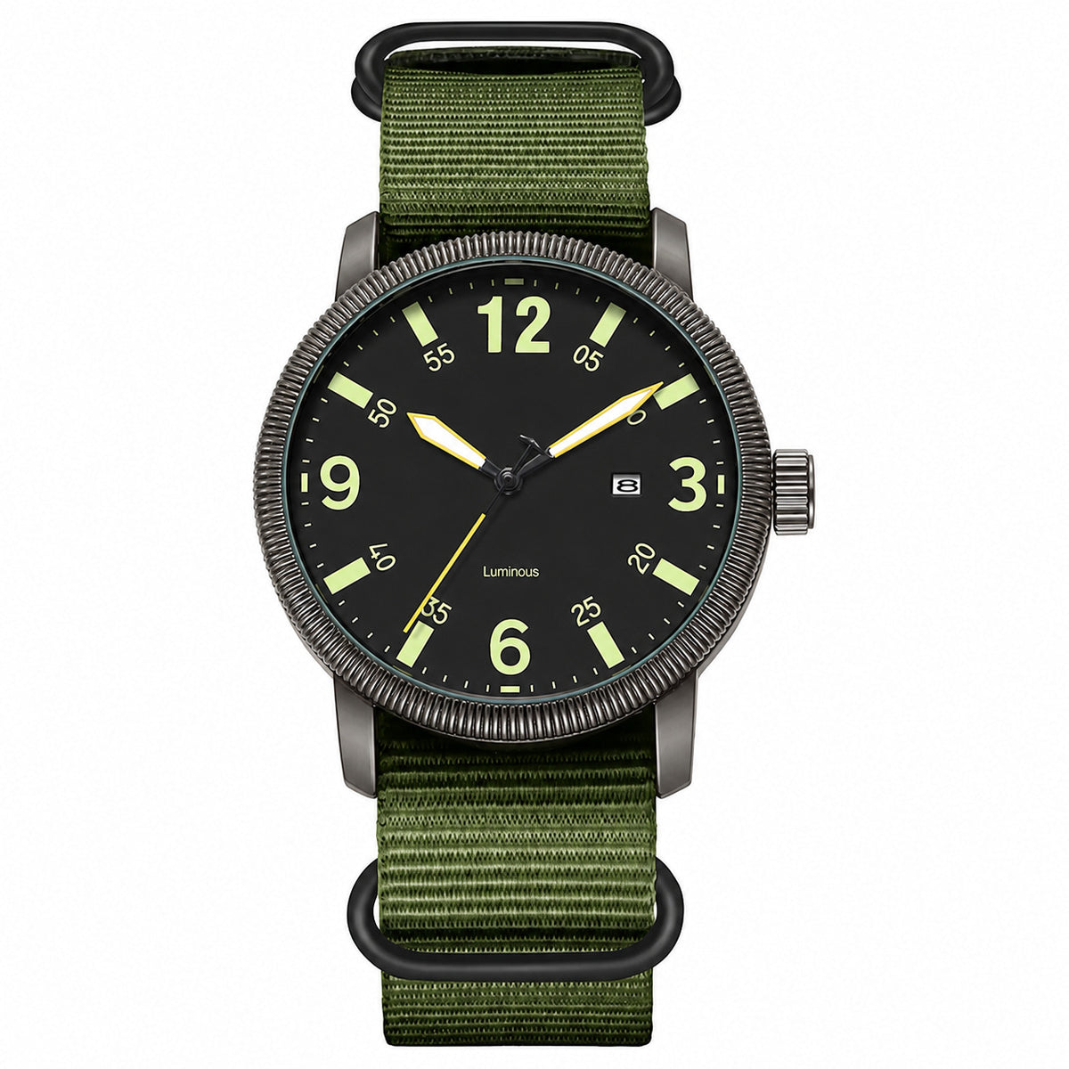 KASTAR Arabic-numeral field watch with luminous black dial and green nylon strap