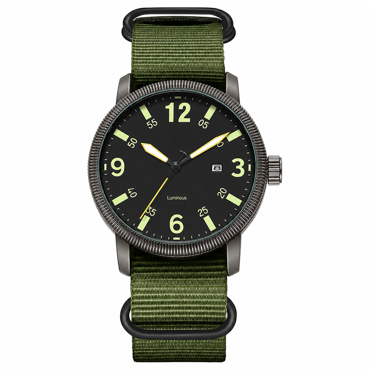 KASTAR Arabic-numeral field watch with luminous black dial and green nylon strap