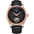 LIGE LG6826 rose gold case black dial black leather strap