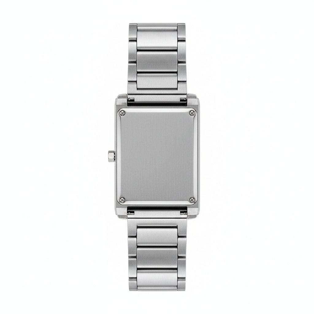 CILOA Gray Square Stainless Steel Quartz Watch, case back view