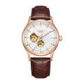 LONGLUX white dial rose gold automatic watch with brown leather strap