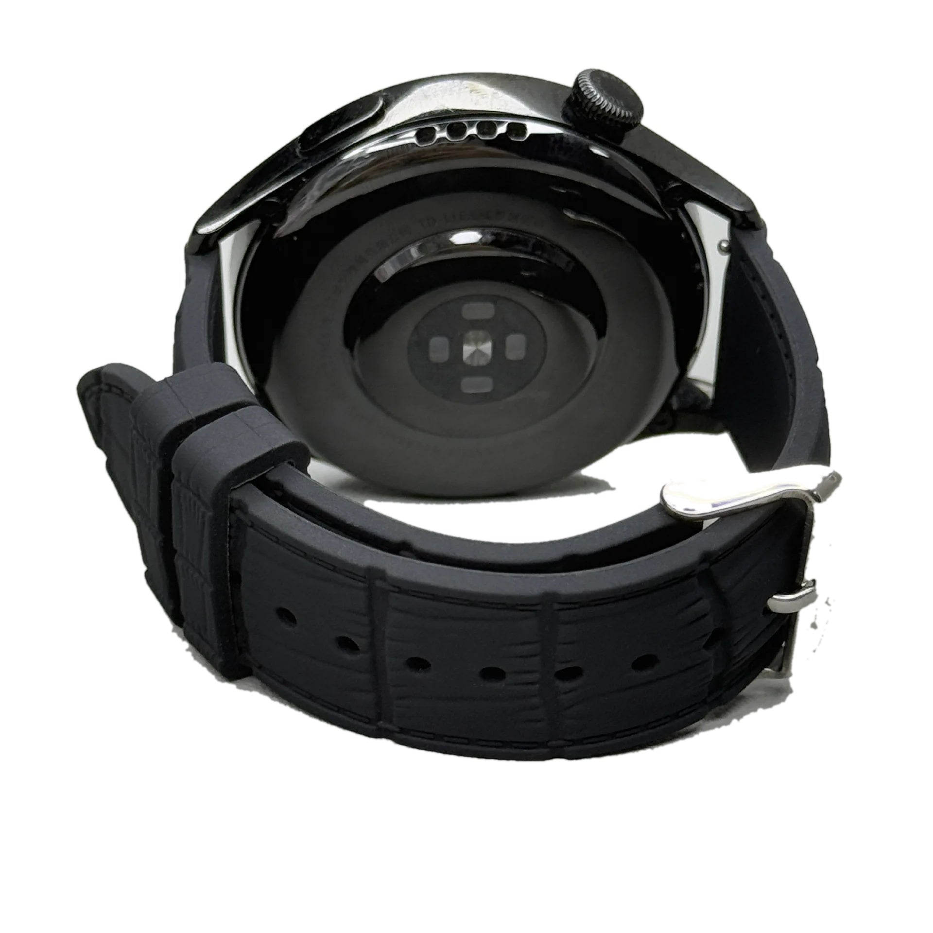 1GW Black leather-texture silicone watch strap on a clean white background