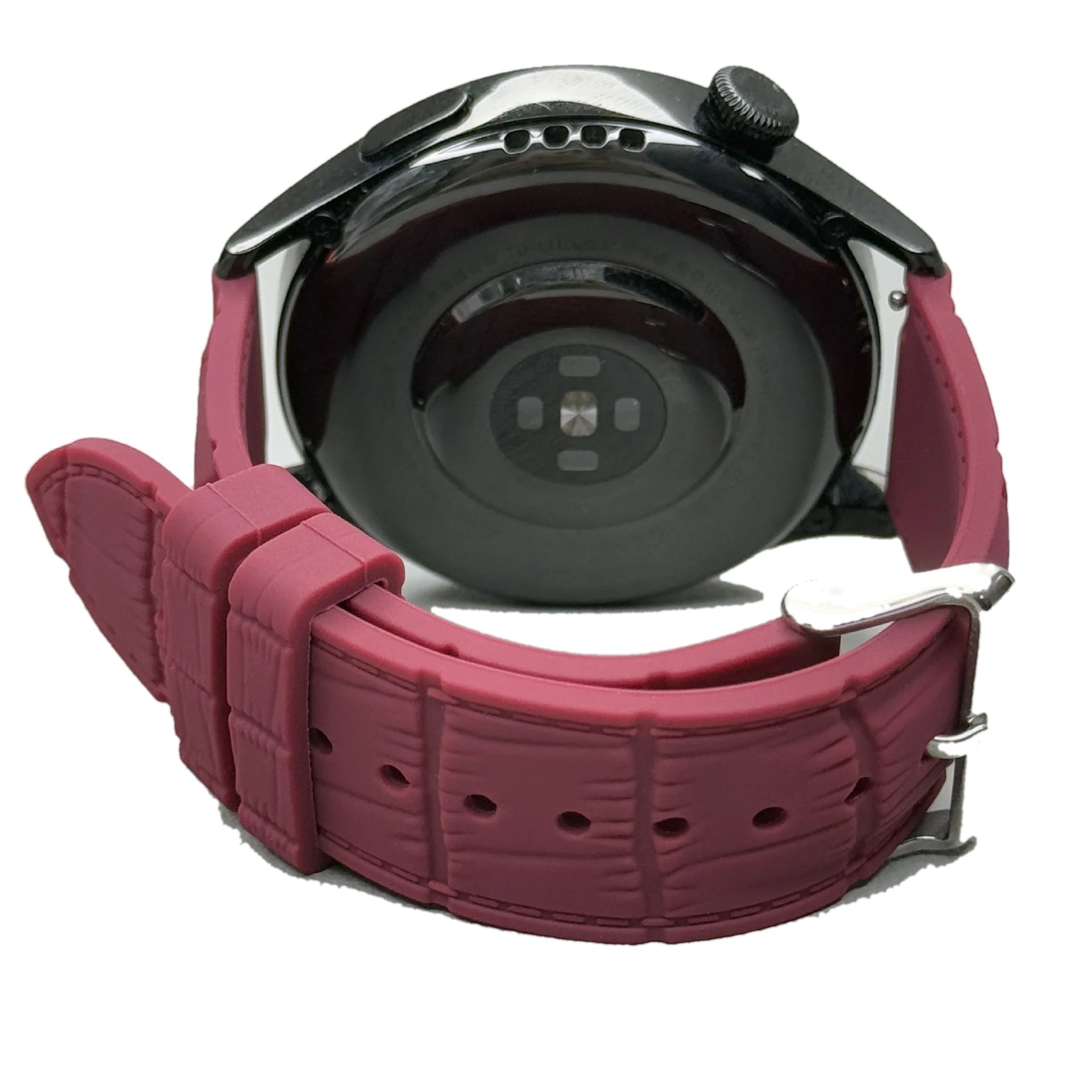 1GW Maroon leather-texture silicone watch strap on a clean white background