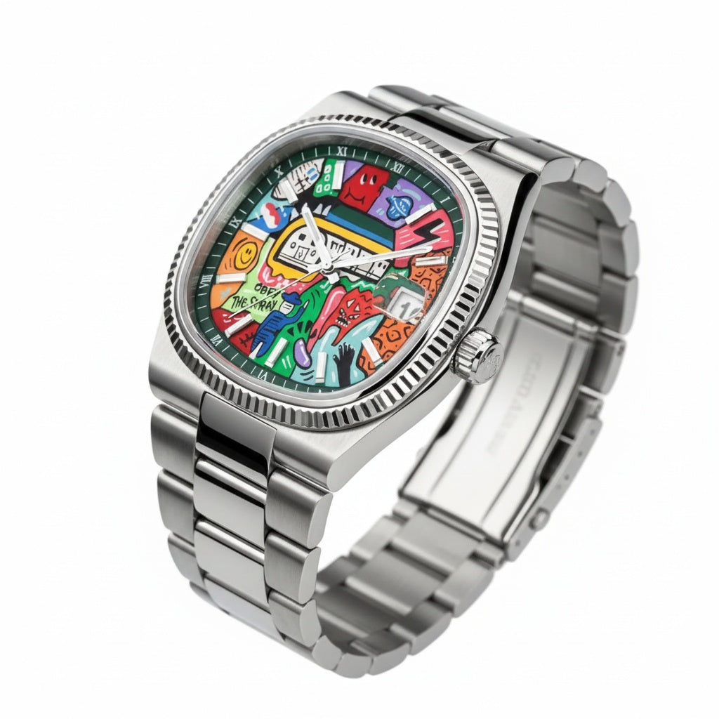CILOA Square Painted Dial Quartz Watch, three-quarter angle