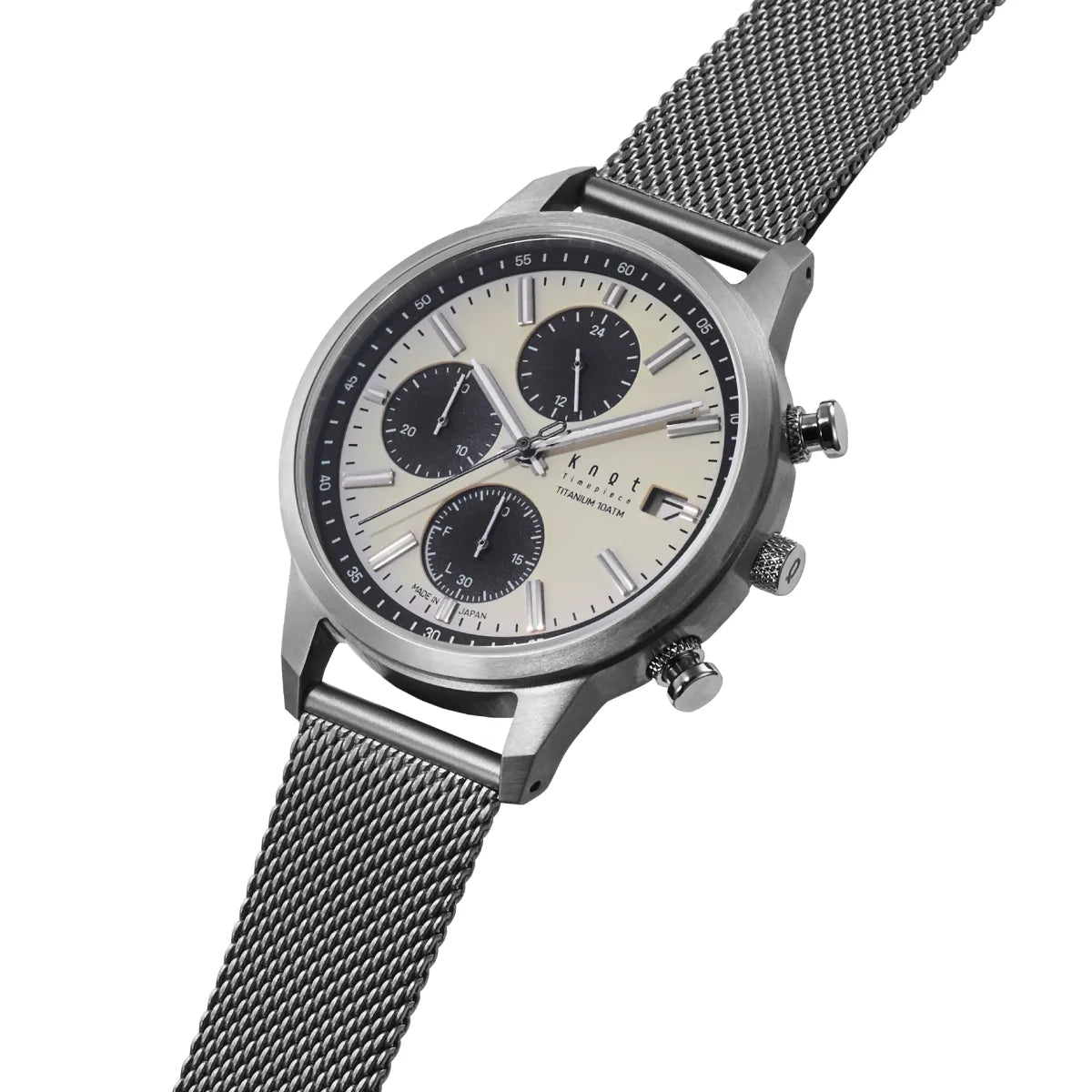 Maker's Watch Knot TSC-40TIIV ivory titanium solar chronograph angled view