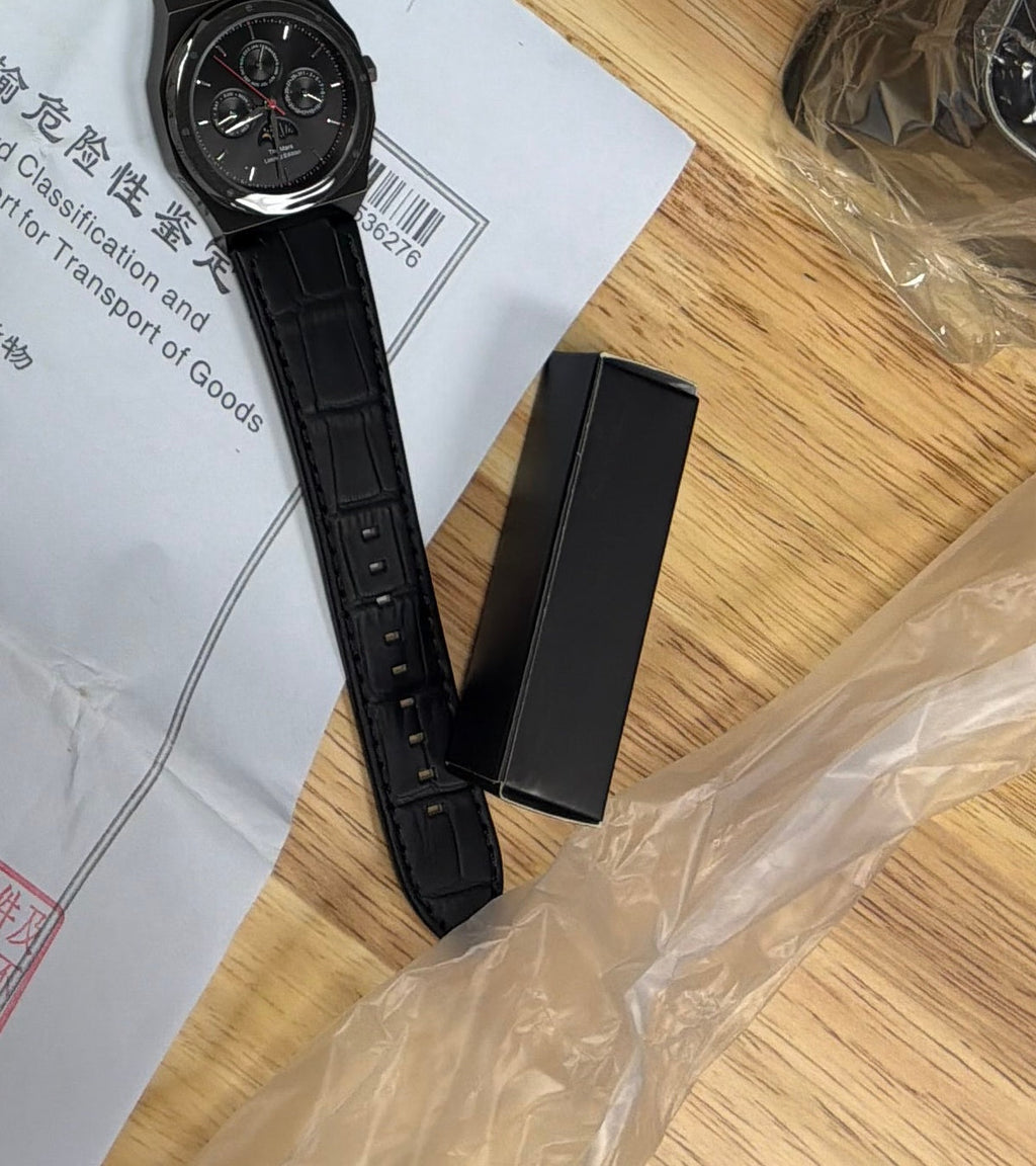 MARS Earth Edition black automatic watch with black leather band, exact received unit