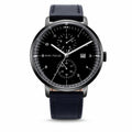 MINI FOCUS minimalist quartz chronograph, black dial and navy leather band