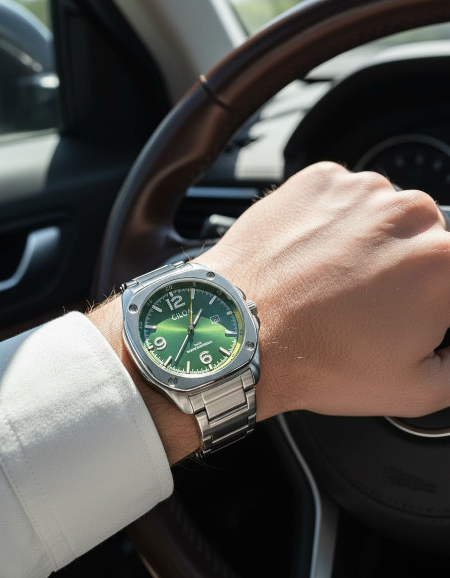 CILOA Round Calendar Quartz Watch worn on wrist