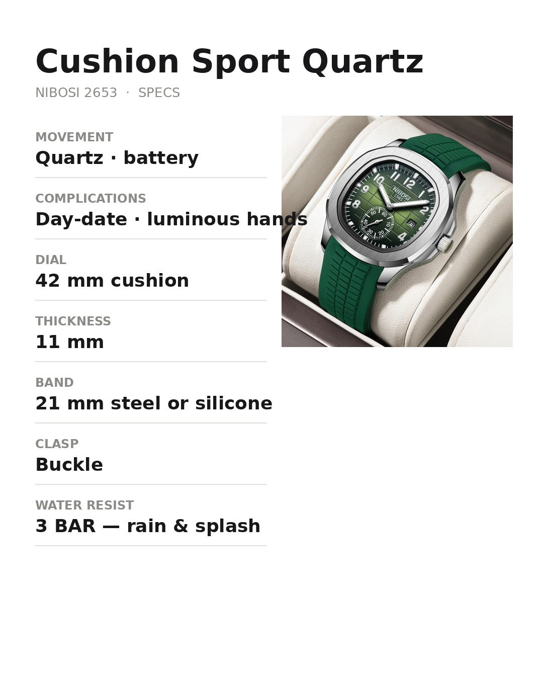AWC Cushion Sport Quartz spec card