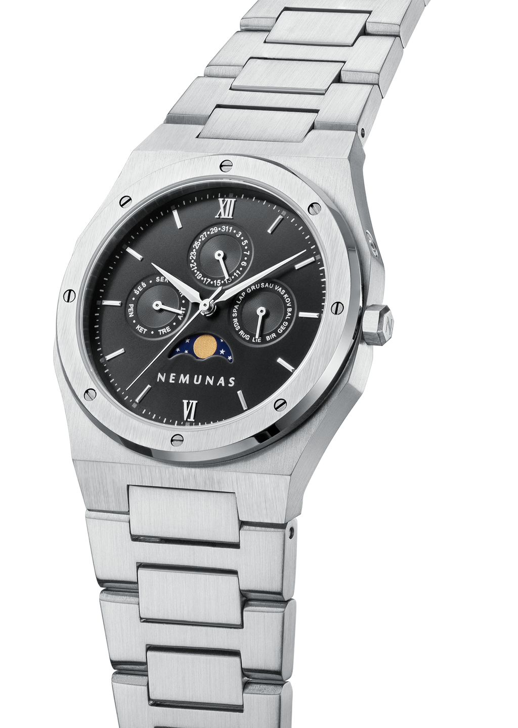 NEMUNAS Perkunas black and silver watch front