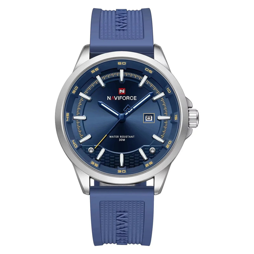 NAVIFORCE 9248 sport calendar quartz watch, blue dial on blue silicone