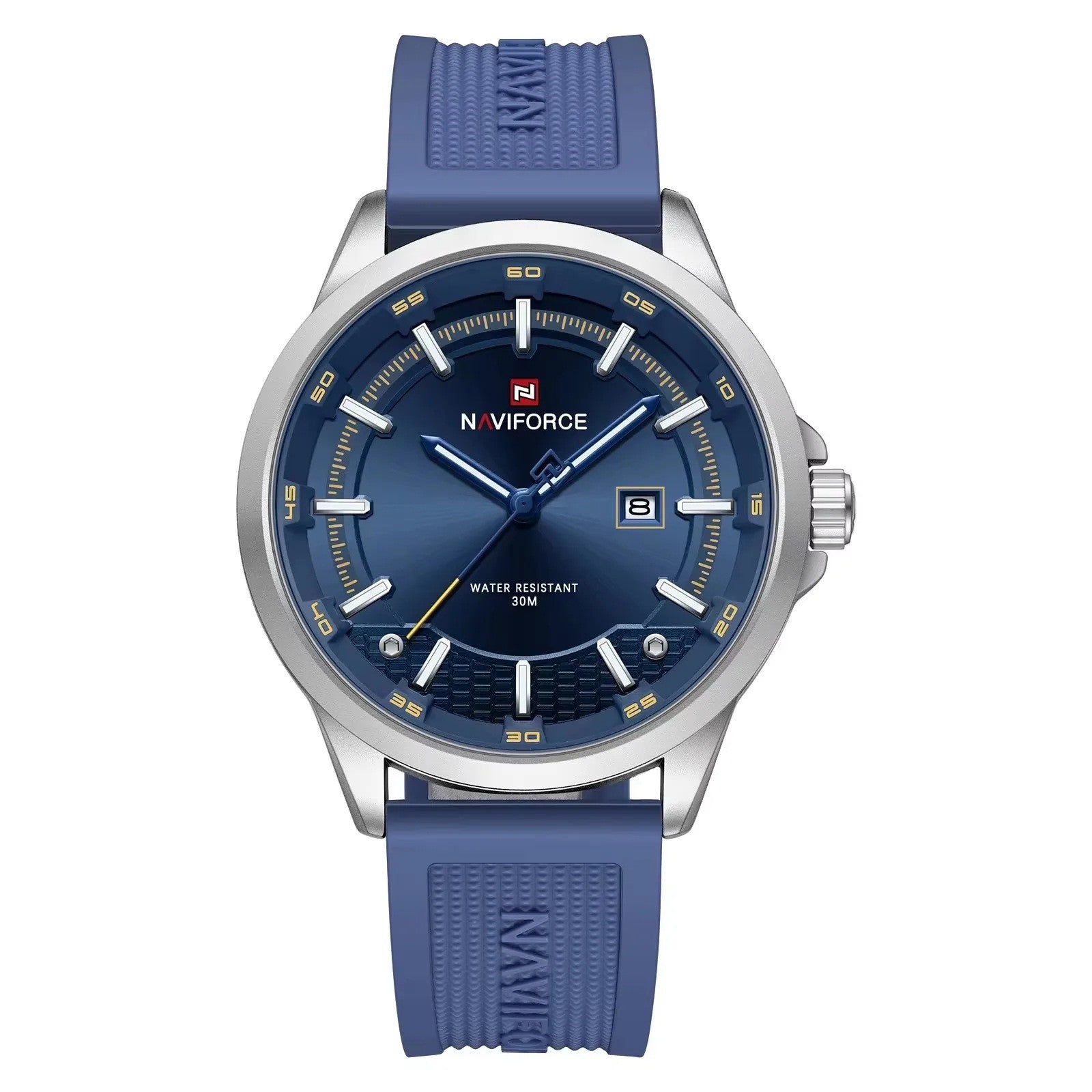 NAVIFORCE 9248 sport calendar quartz watch, blue dial on blue silicone