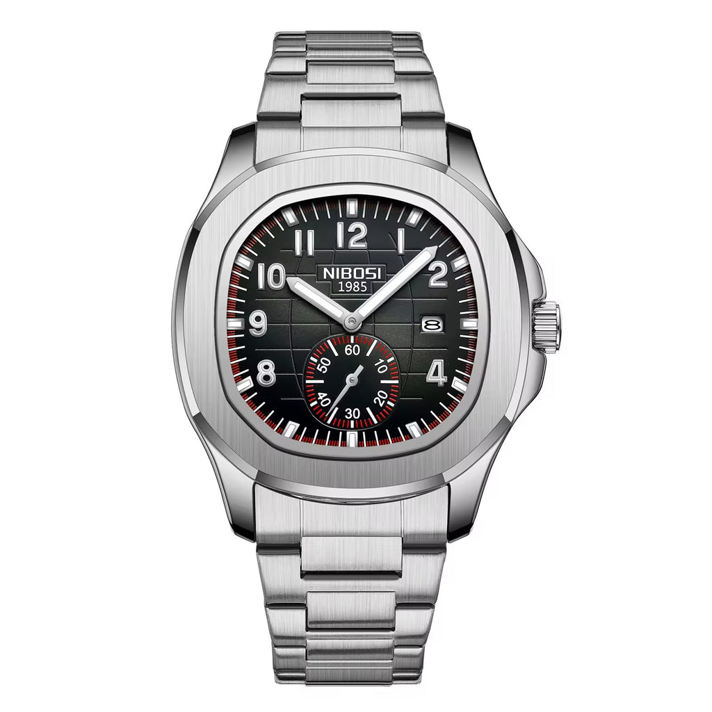 NIBOSI 2653 silver case black dial with stainless steel bracelet