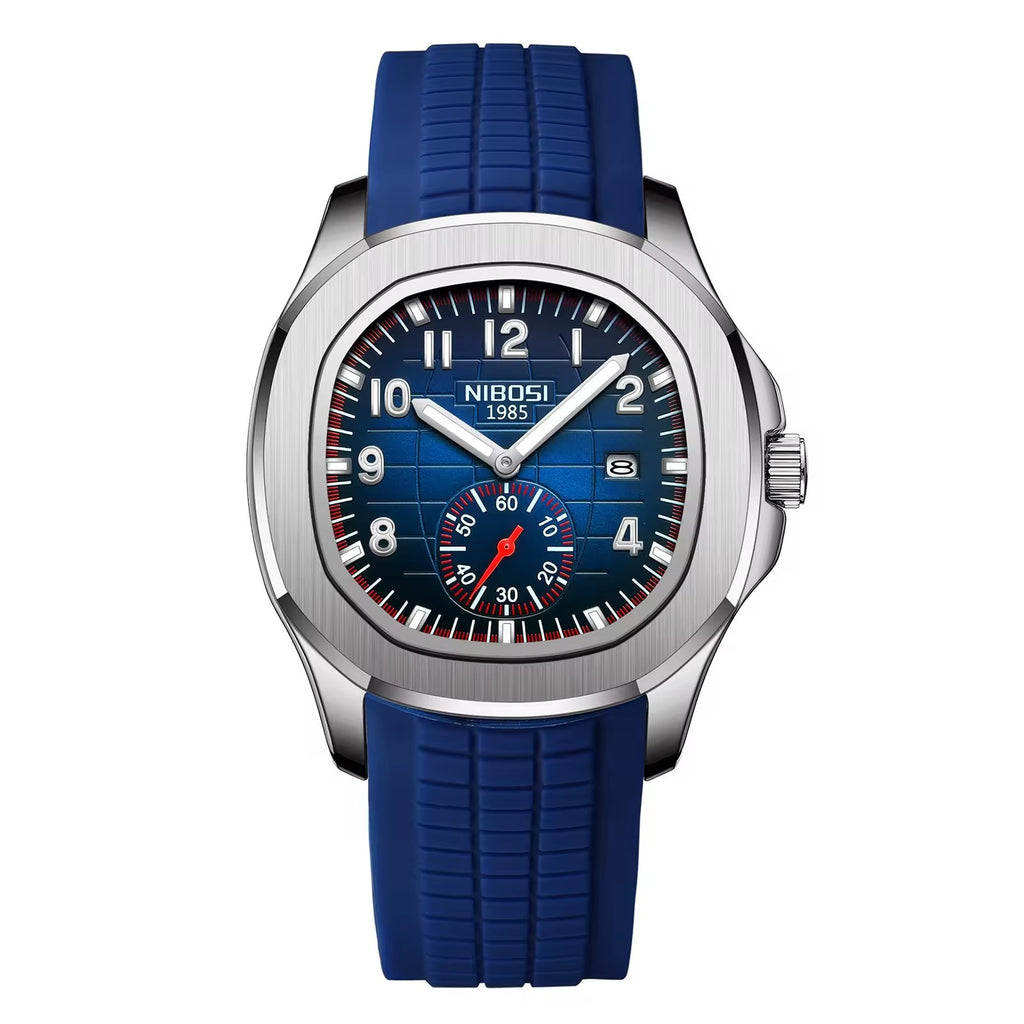 NIBOSI 2653 silver case blue dial with blue silicone band