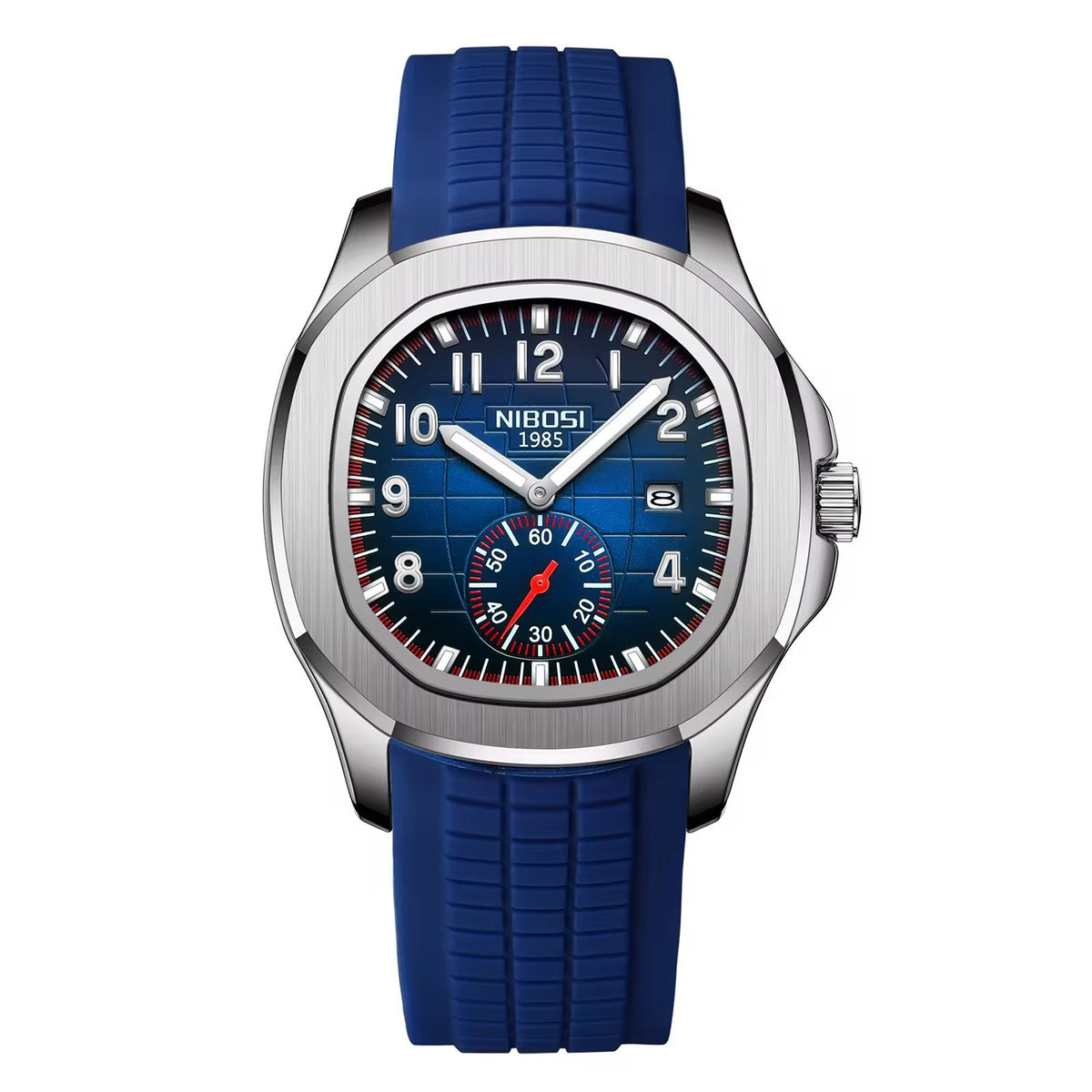 NIBOSI 2653 silver case blue dial with blue silicone band
