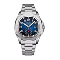 NIBOSI 2653 silver case blue dial steel bracelet on pure white background