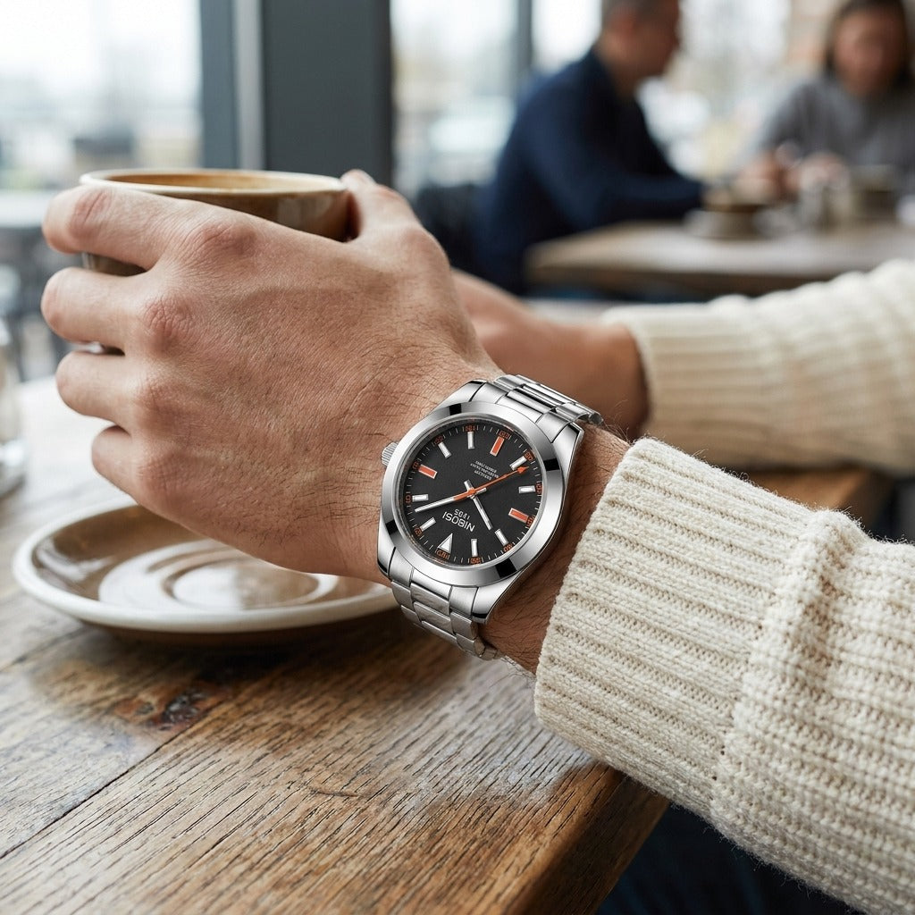 NIBOSI 2699 worn at a cafe
