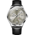 AWC OLEVS Gray day-date quartz watch with black leather band
