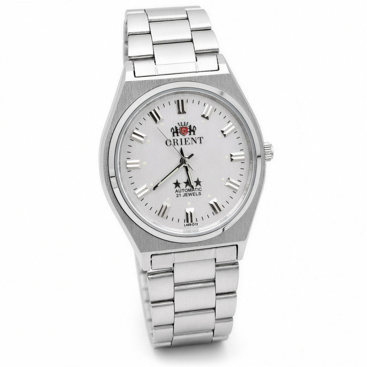 Orient 3 Stars L469-D12 silver automatic watch, 21 jewels, steel bracelet