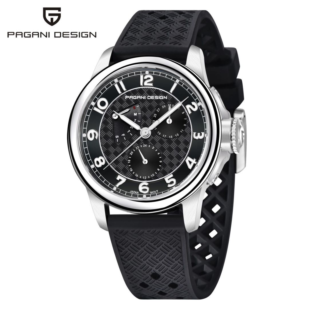 PAGANI DESIGN 1780 black dial quartz watch close-up