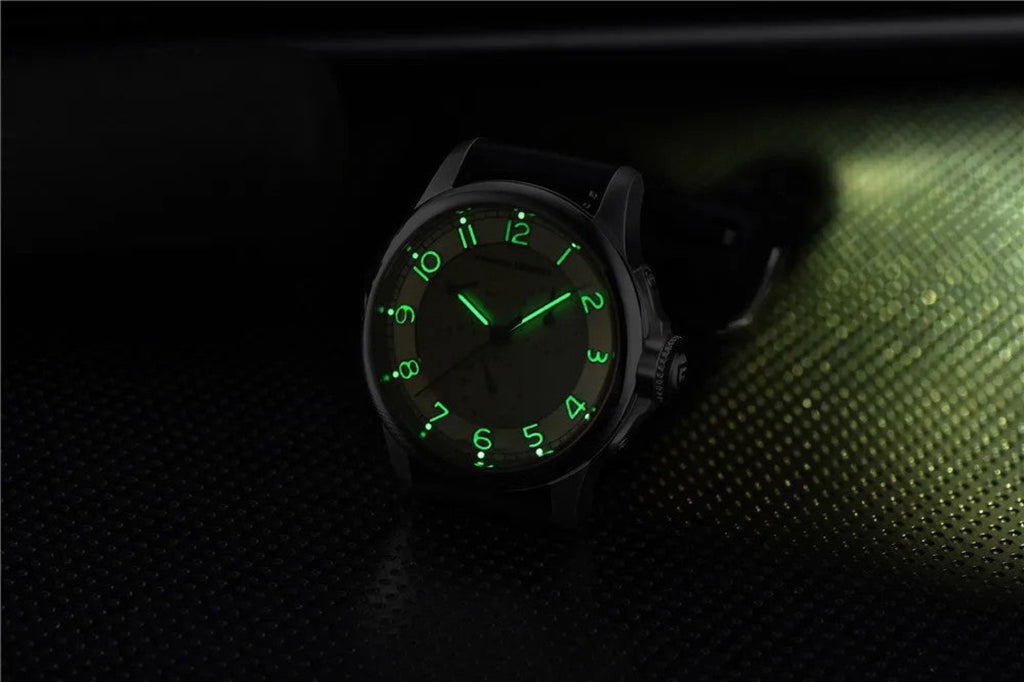 PAGANI DESIGN 1780 Black quartz watch with illuminated green dial markers