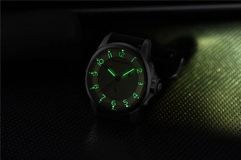 PAGANI DESIGN 1780 Black quartz watch with illuminated green dial markers
