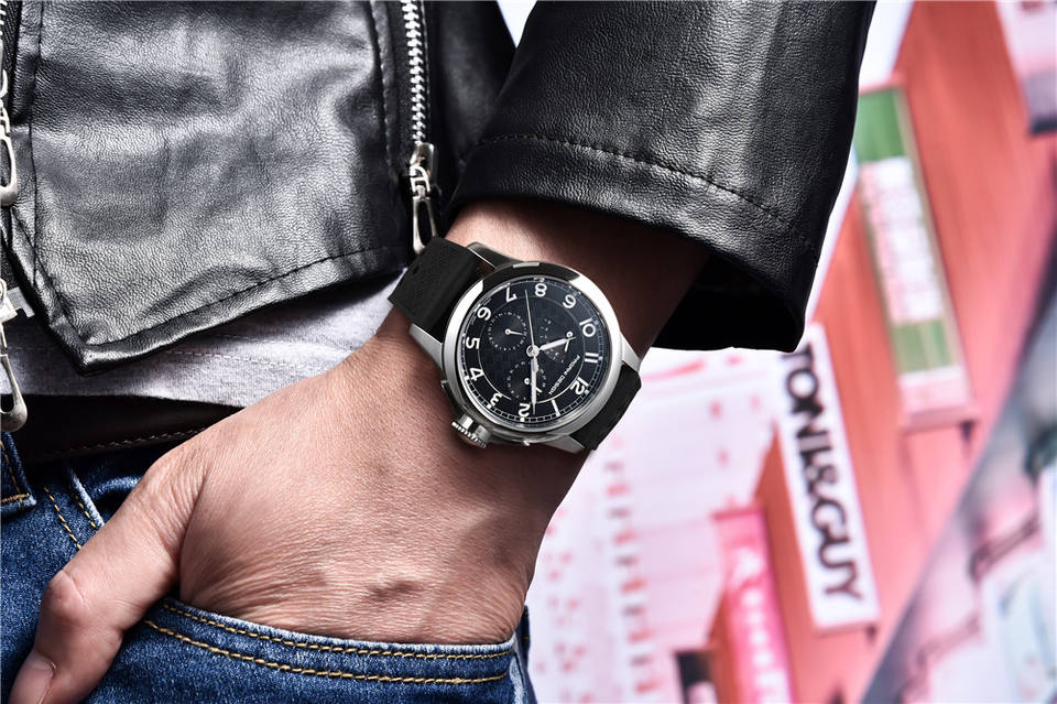 PAGANI DESIGN 1780 black quartz watch worn on wrist